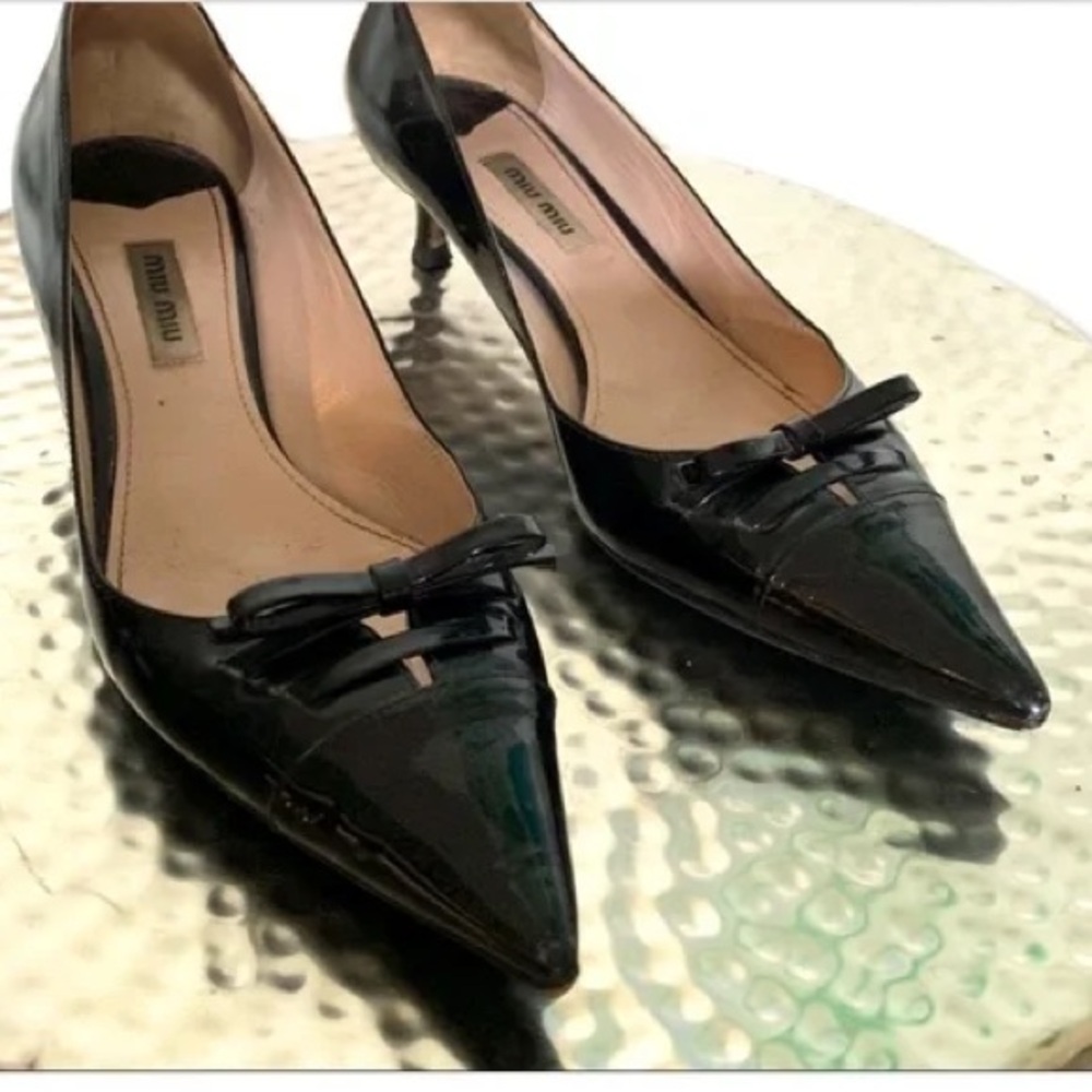 Authentic Miu Miu black patent leather kitten heels